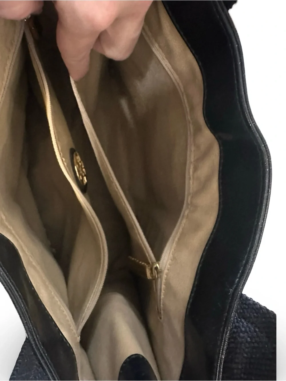 Tory Burch Black Patent Canvas Messenger Tote